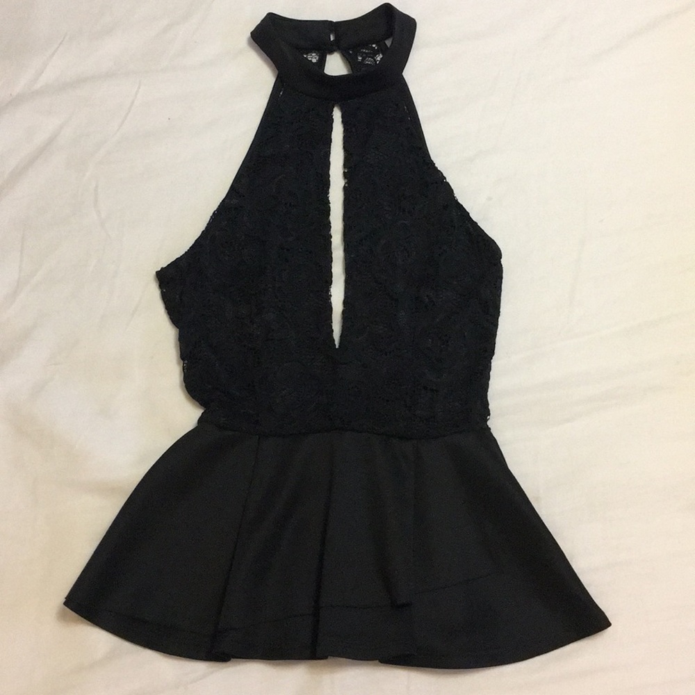Black lace layered low cut top.